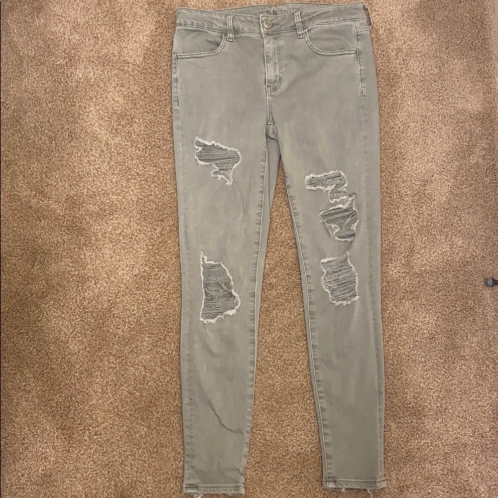 American Eagle Green Ripped jeggings